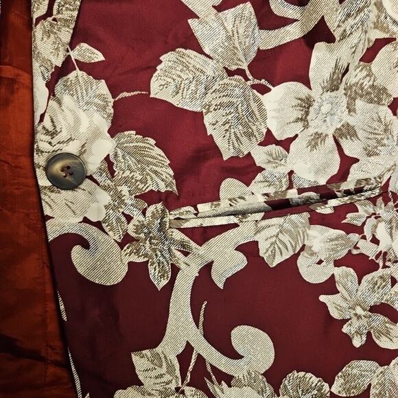 Vintage Washed Silk Blazer Women 2 Jacket Floral Elegant Formal Baroque Burgundy - Picture 7 of 14